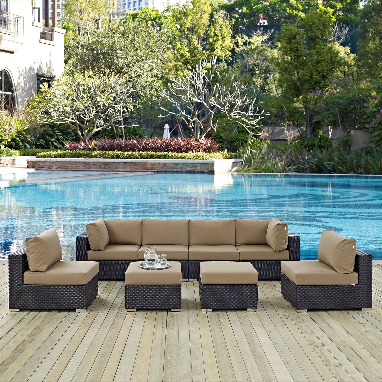 Convene 8 Piece Outdoor Patio Sectional Set Espresso