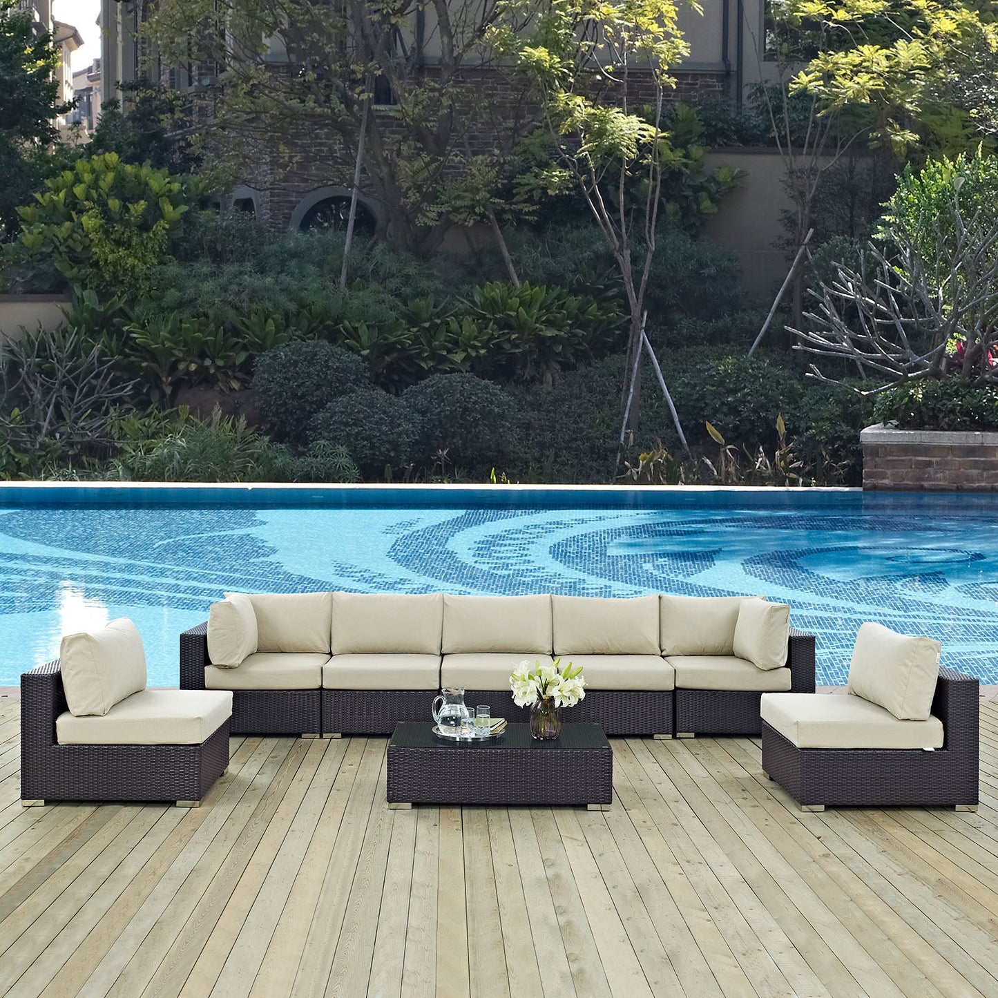 Convene 8 Piece Outdoor Patio Sectional Set Espresso