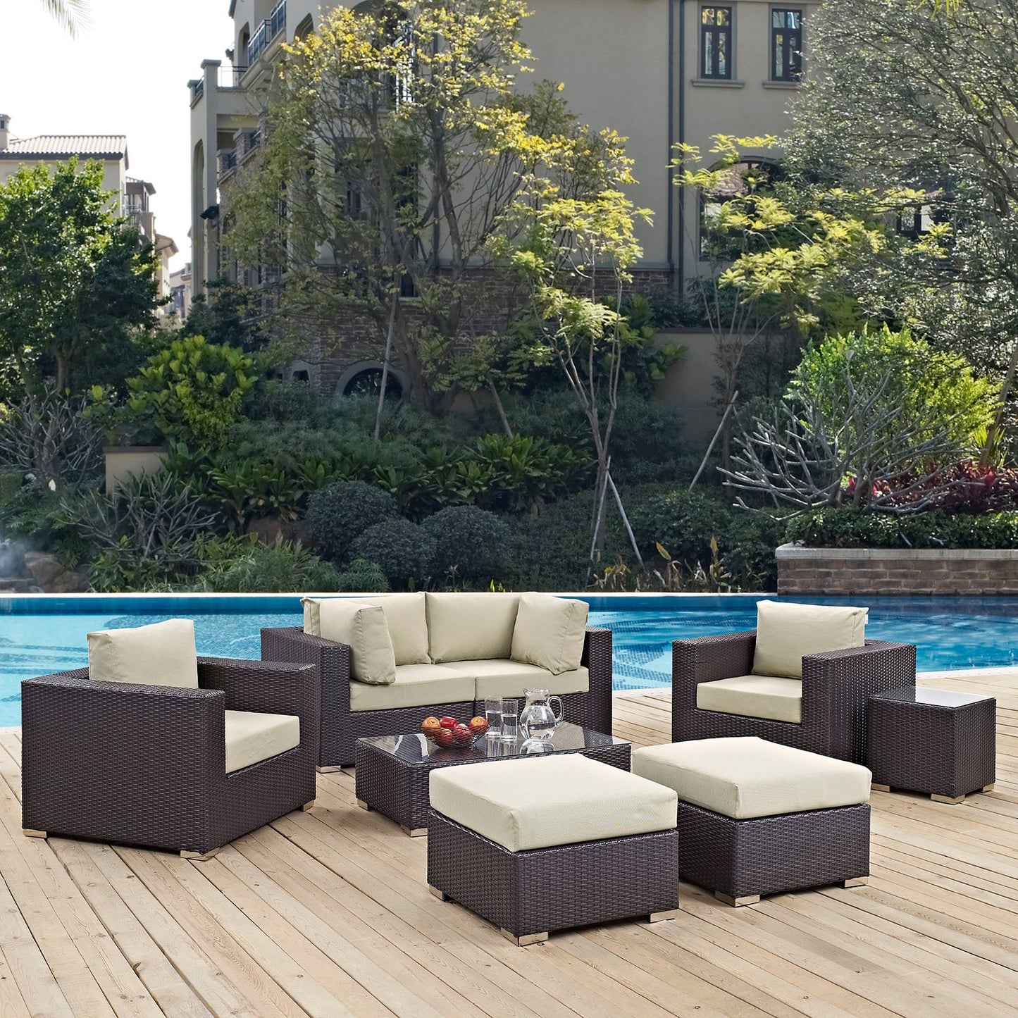 Convene 8 Piece Outdoor Patio Sectional Set Espresso