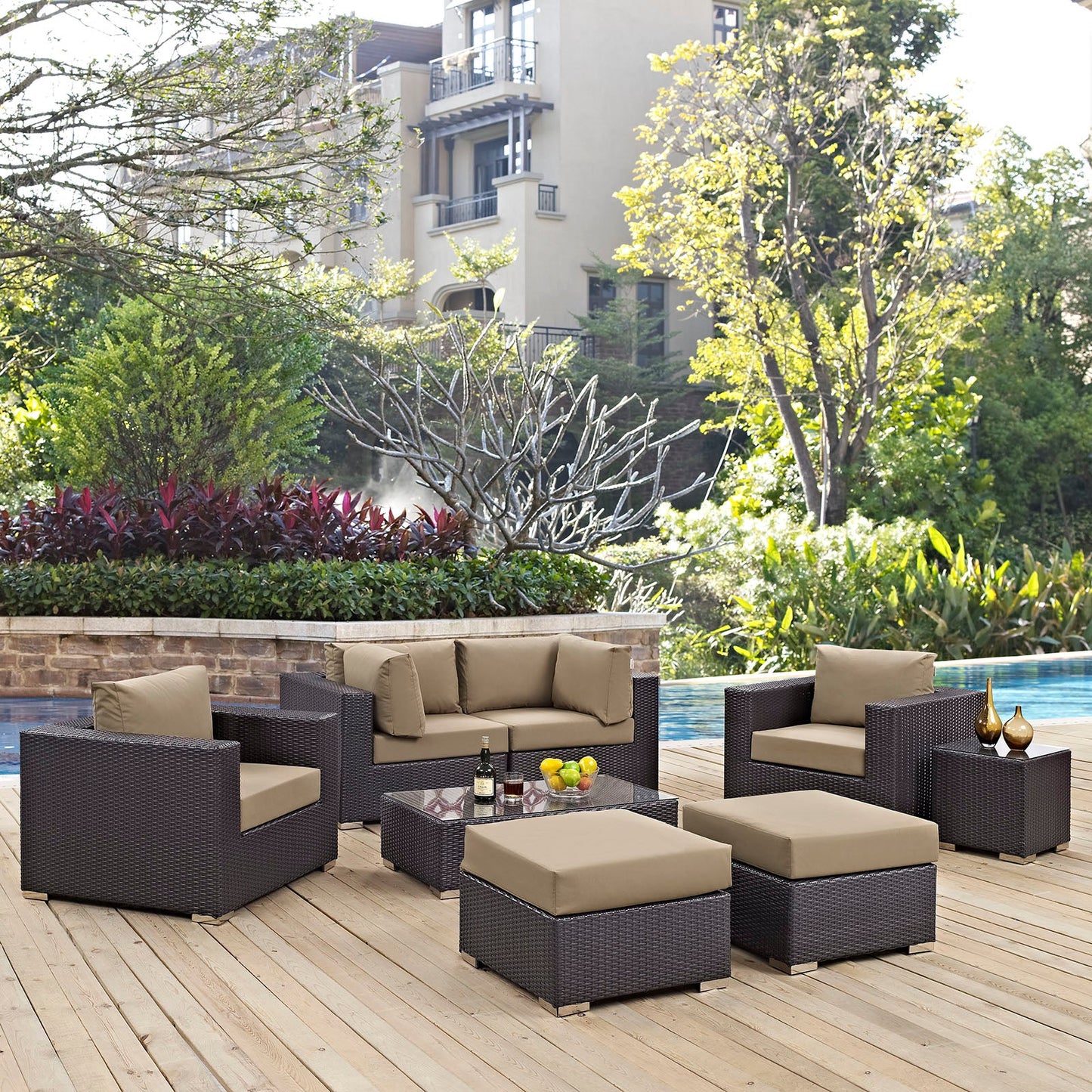 Convene 8 Piece Outdoor Patio Sectional Set Espresso