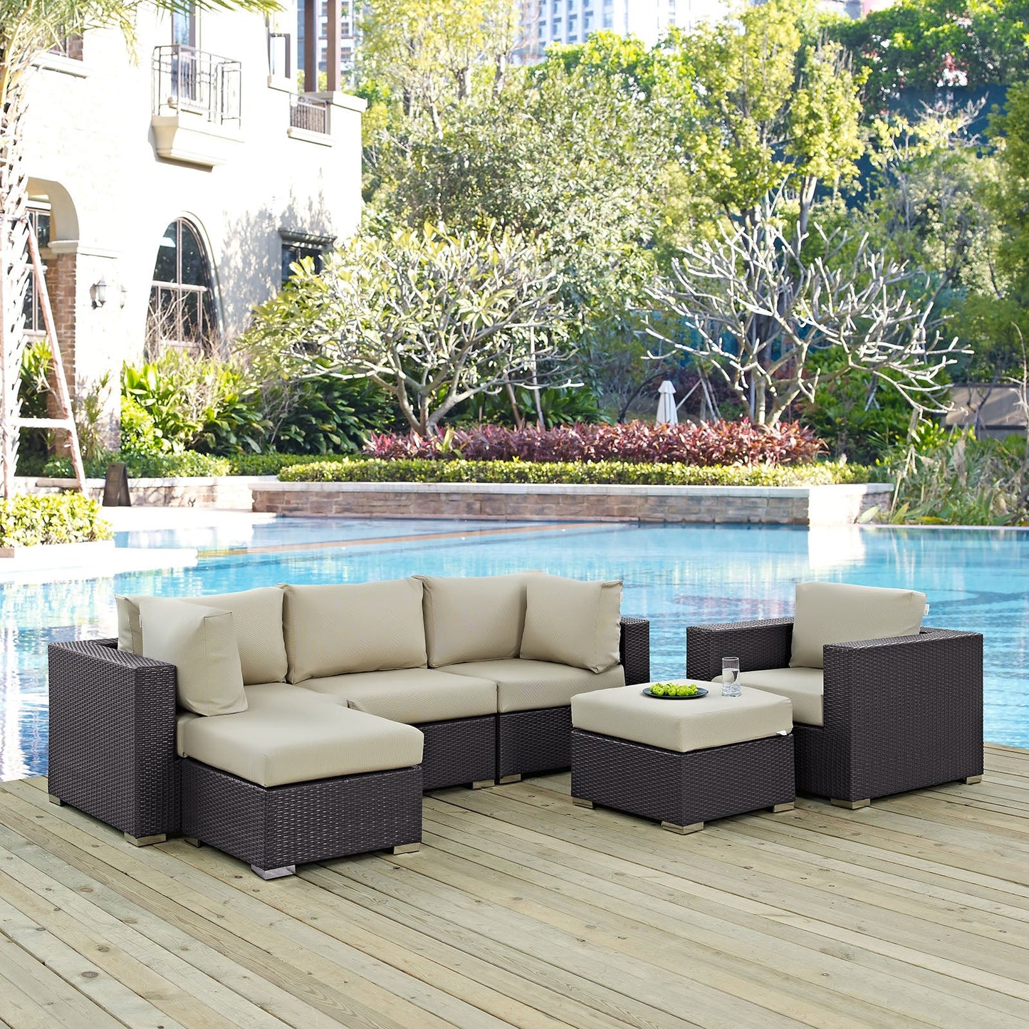 Convene 6 Piece Outdoor Patio Sectional Set Espresso