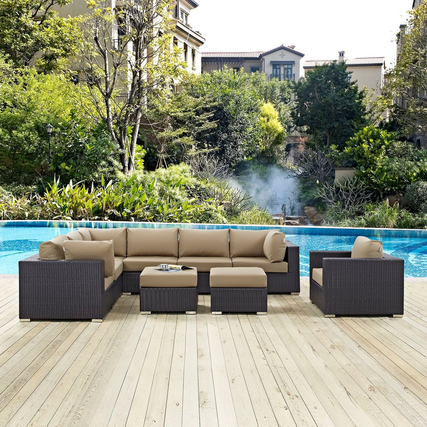 Convene 9 Piece Outdoor Patio Sectional Set Espresso