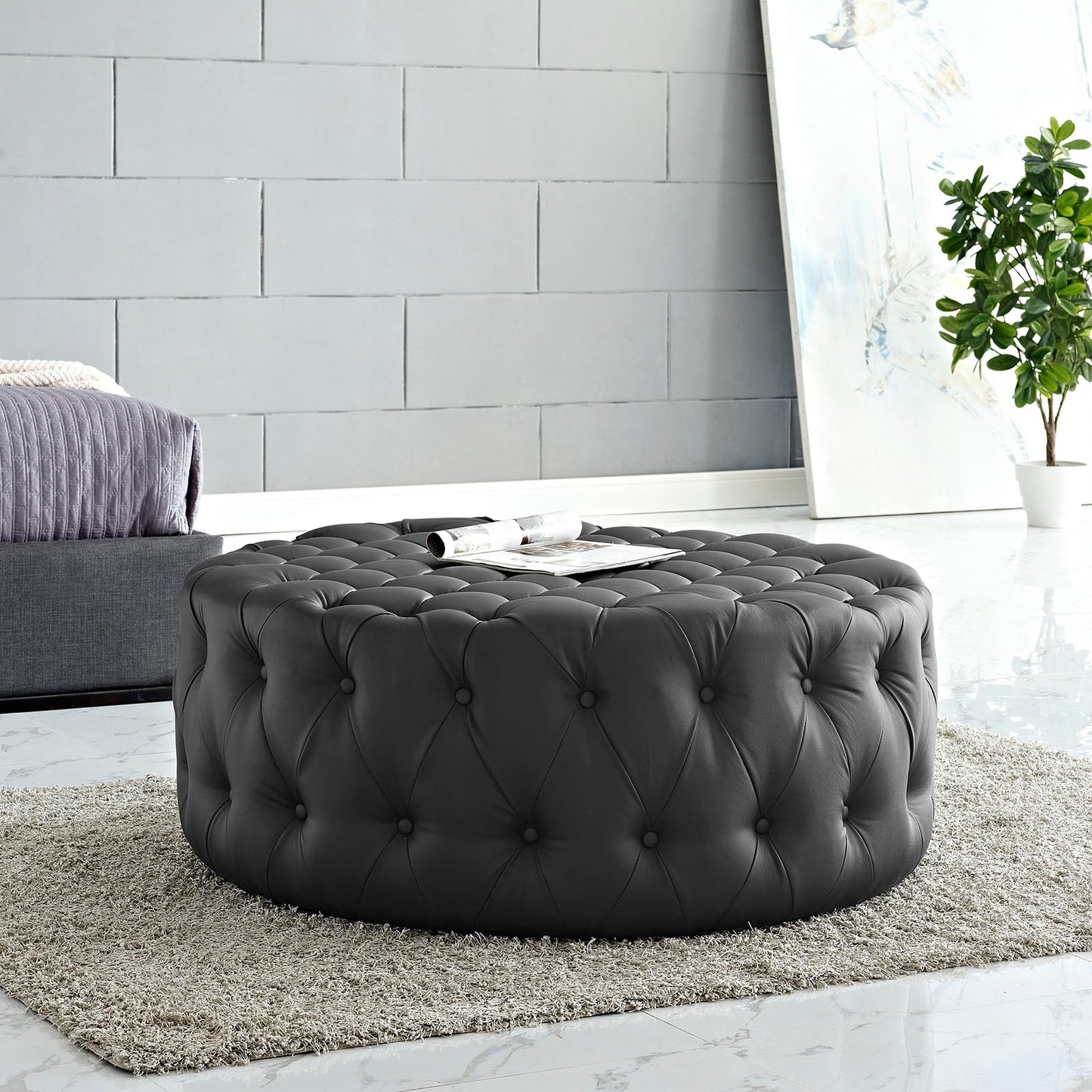 Amour Upholstered Vinyl Ottoman EEI-2224