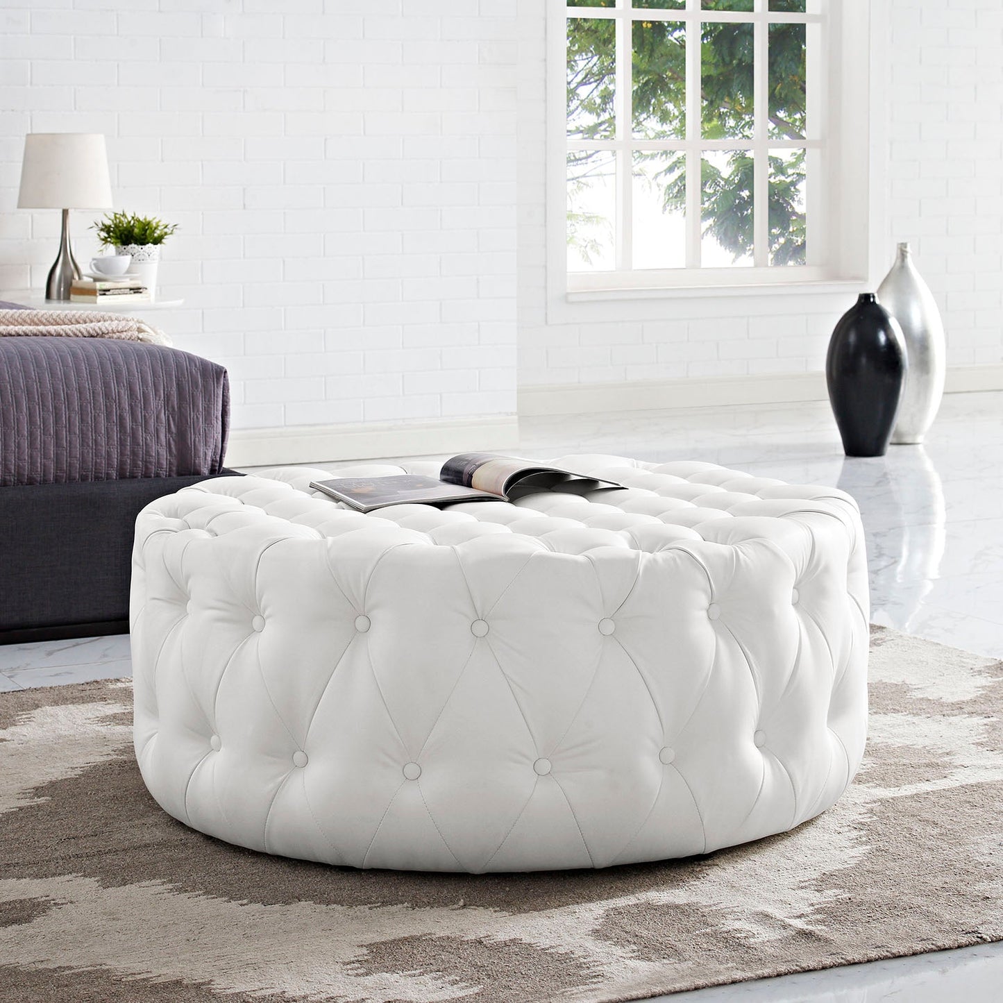 Amour Upholstered Vinyl Ottoman EEI-2224