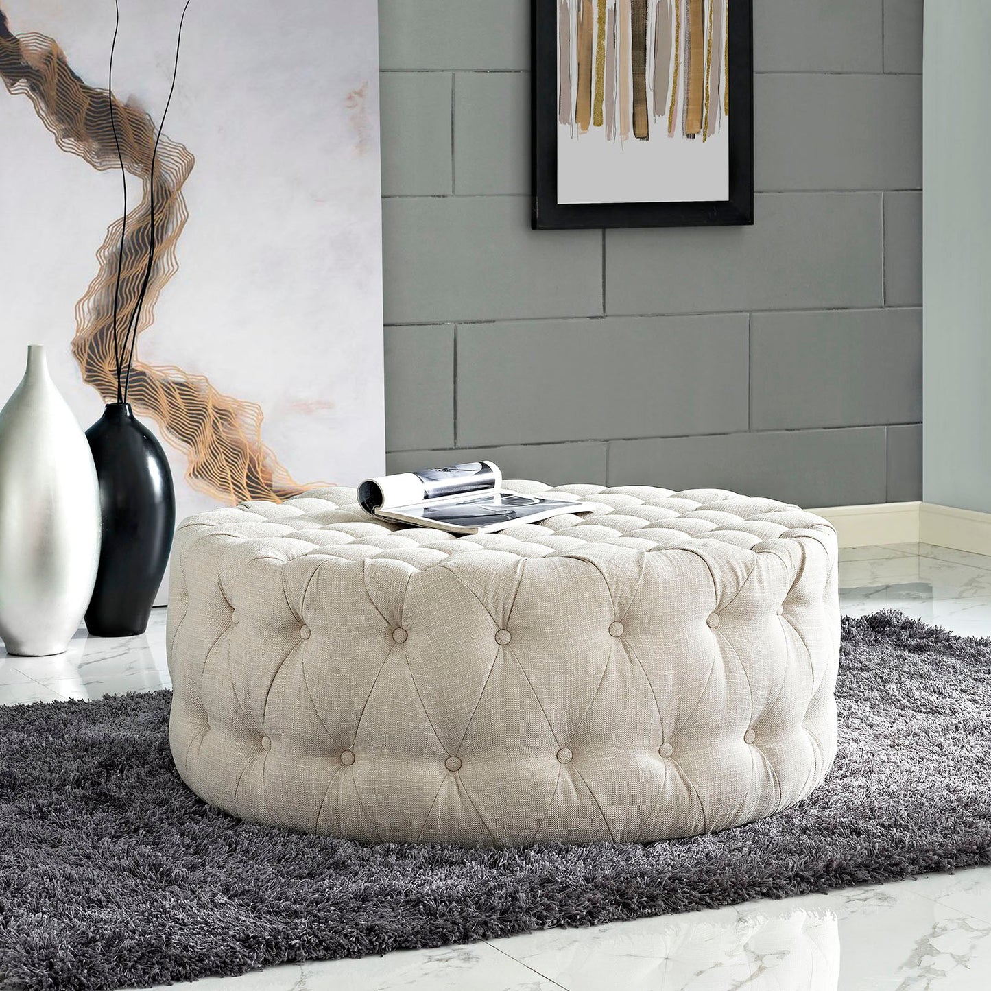 Amour Upholstered Fabric Ottoman by Modway EEI-2225-BEI