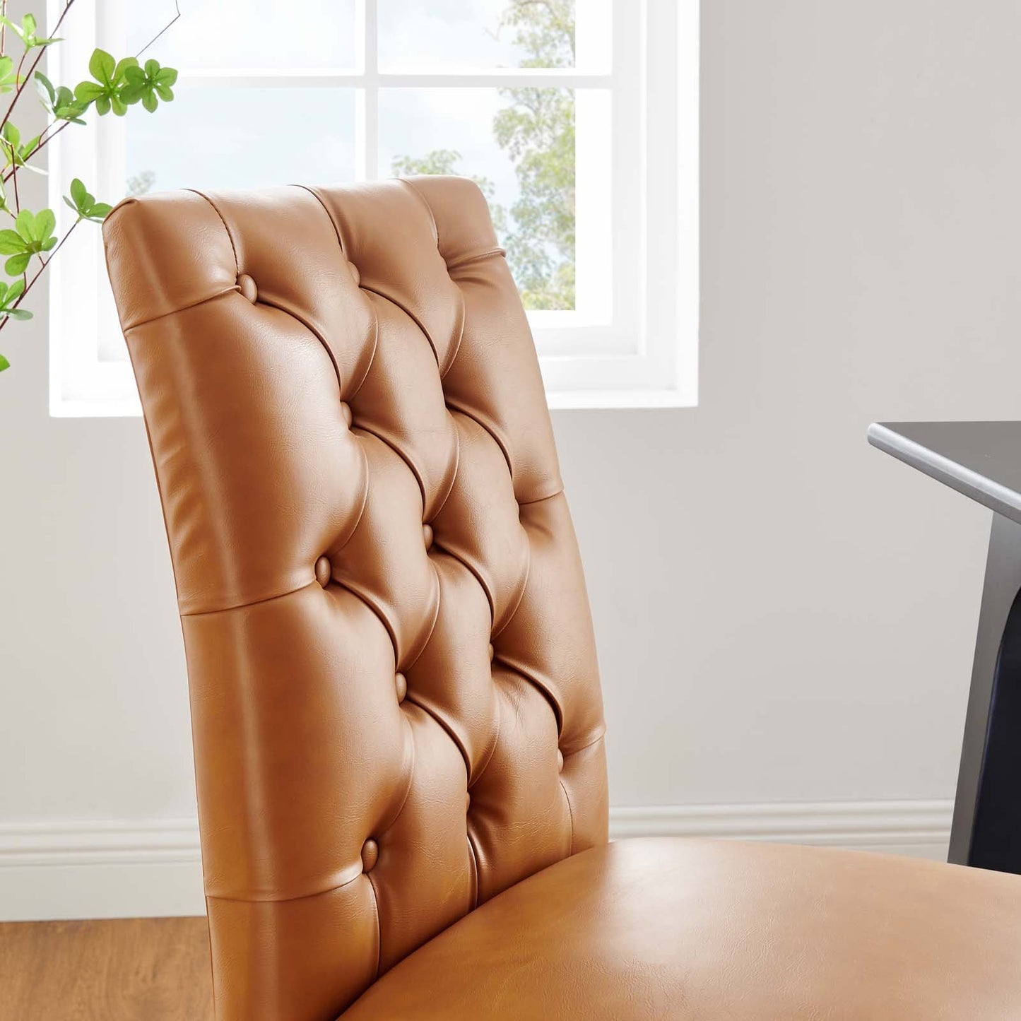 Duchess Button Tufted Vegan Leather and Vinyl Dining Chair Set of 2