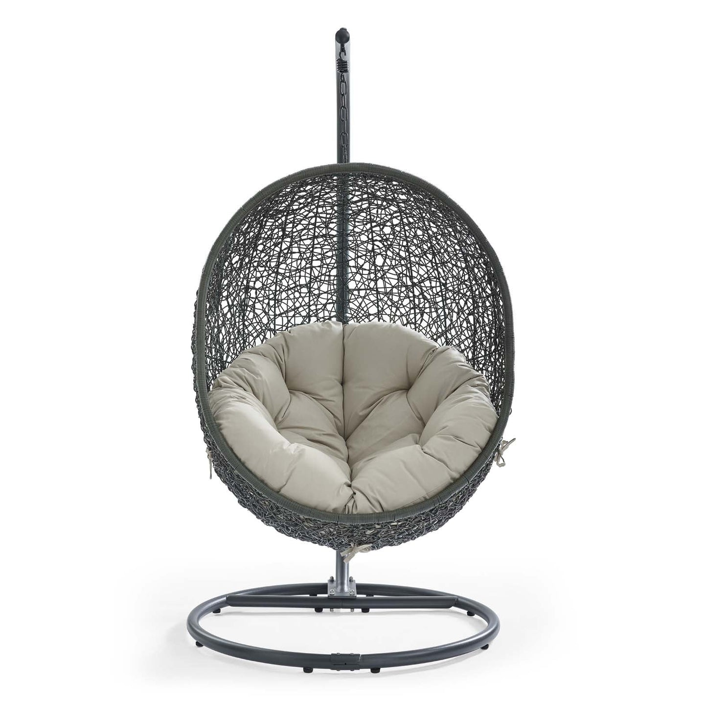 Hide Outdoor Patio Swing Chair With Stand Gray Beige EEI-2273-GRY-BEI