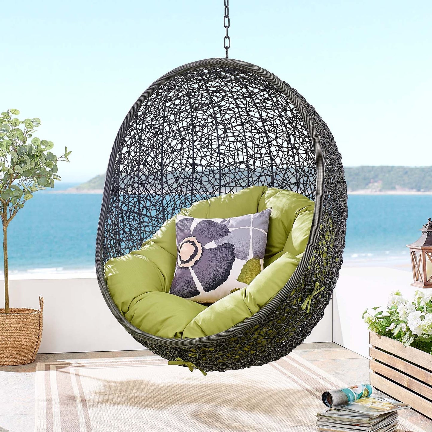 Hide Outdoor Patio Swing Chair With Stand Gray Peridot EEI-2273-GRY-PER