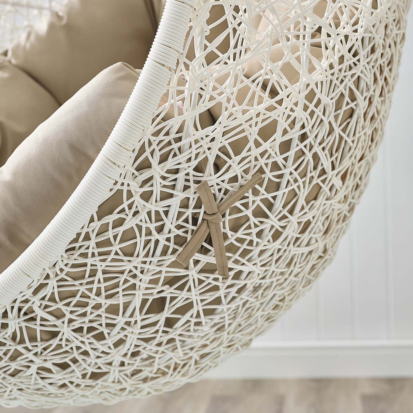 Hide Outdoor Patio Swing Chair With Stand White Mocha EEI-2273-WHI-MOC