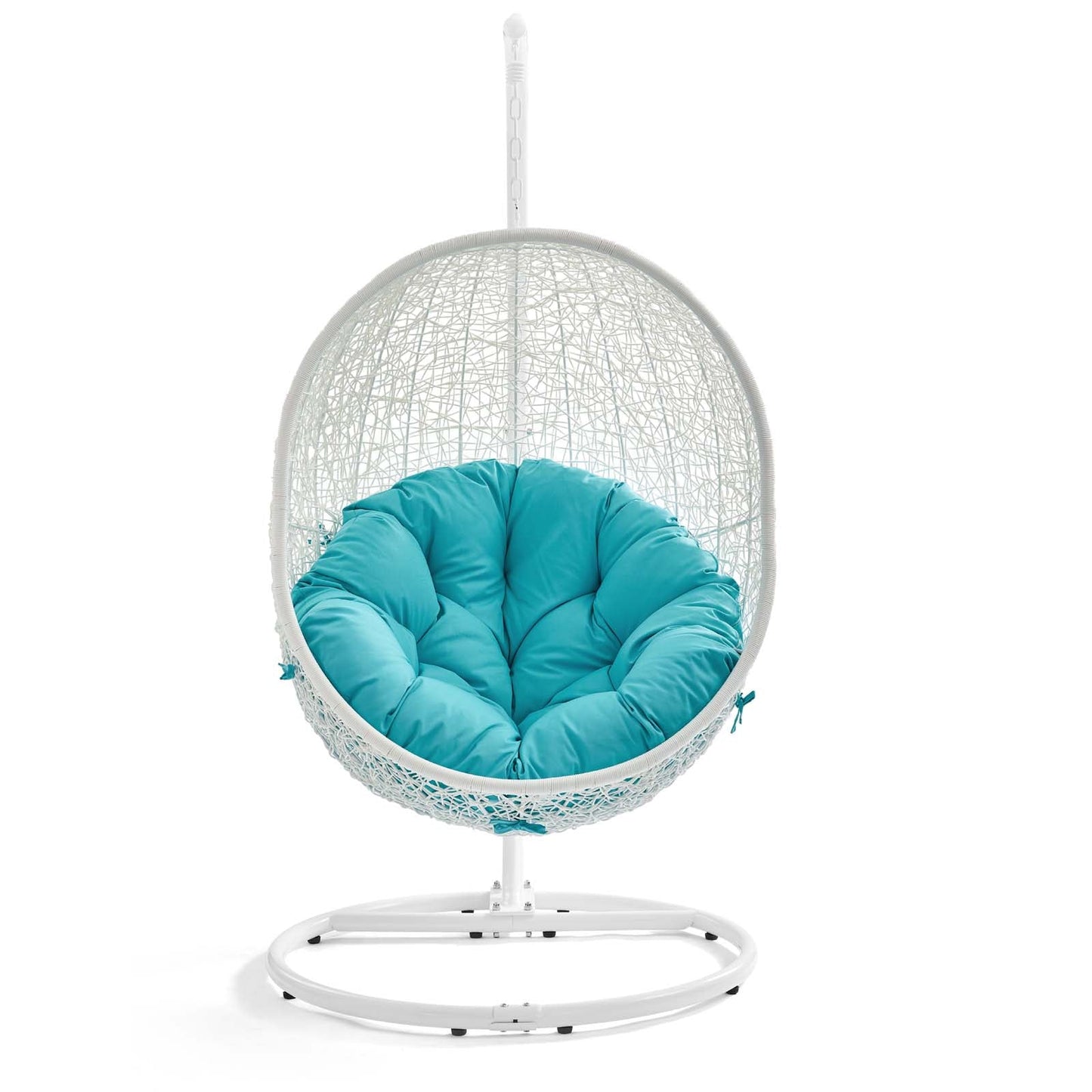Hide Outdoor Patio Swing Chair With Stand White Turquoise EEI-2273-WHI-TRQ