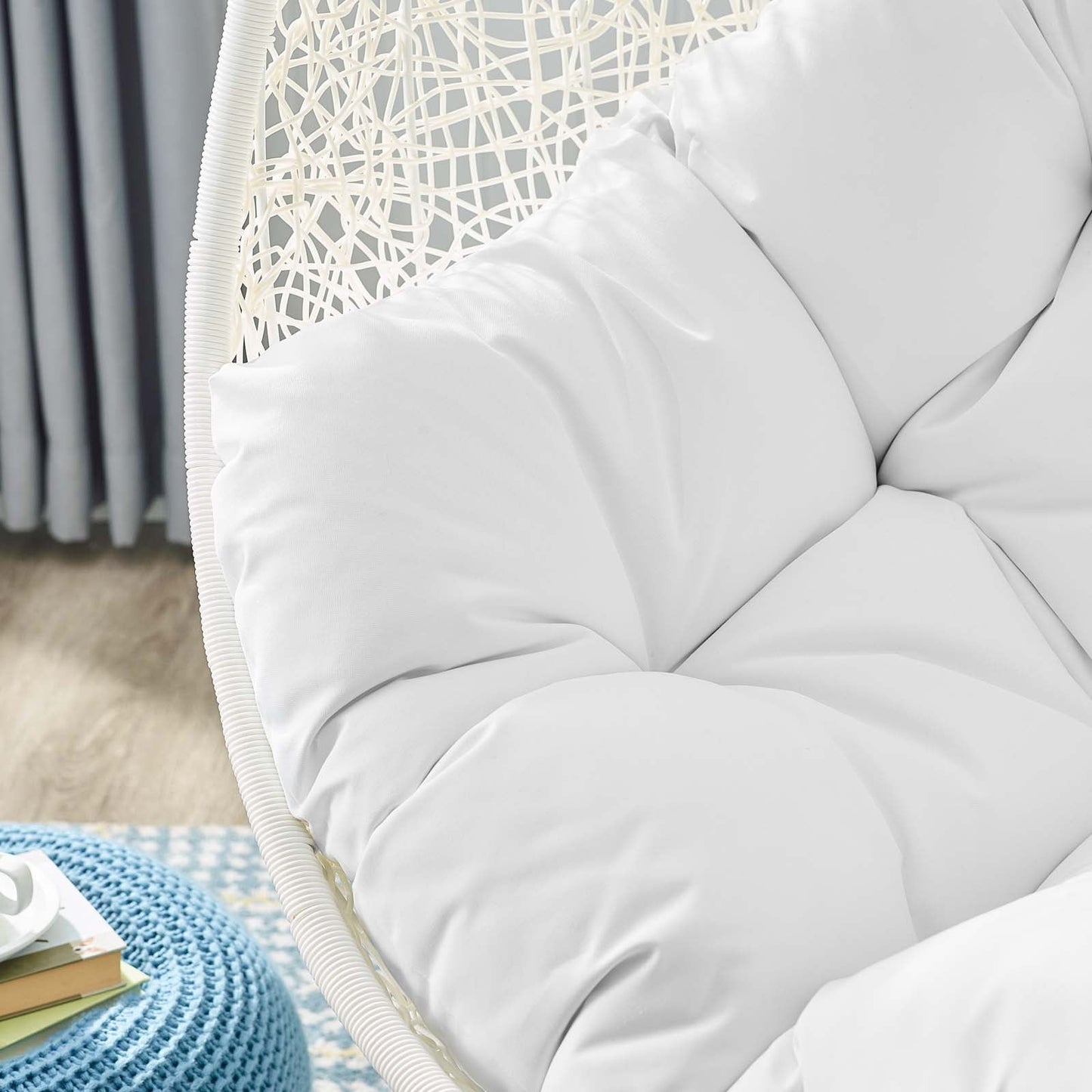 Hide Outdoor Patio Swing Chair With Stand White EEI-2273-WHI-WHI