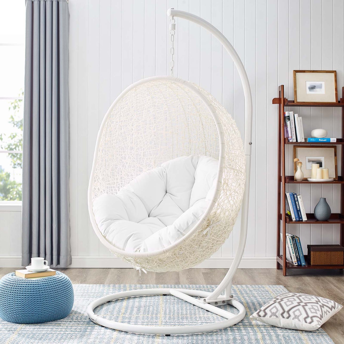 Hide Outdoor Patio Swing Chair With Stand White EEI-2273-WHI-WHI