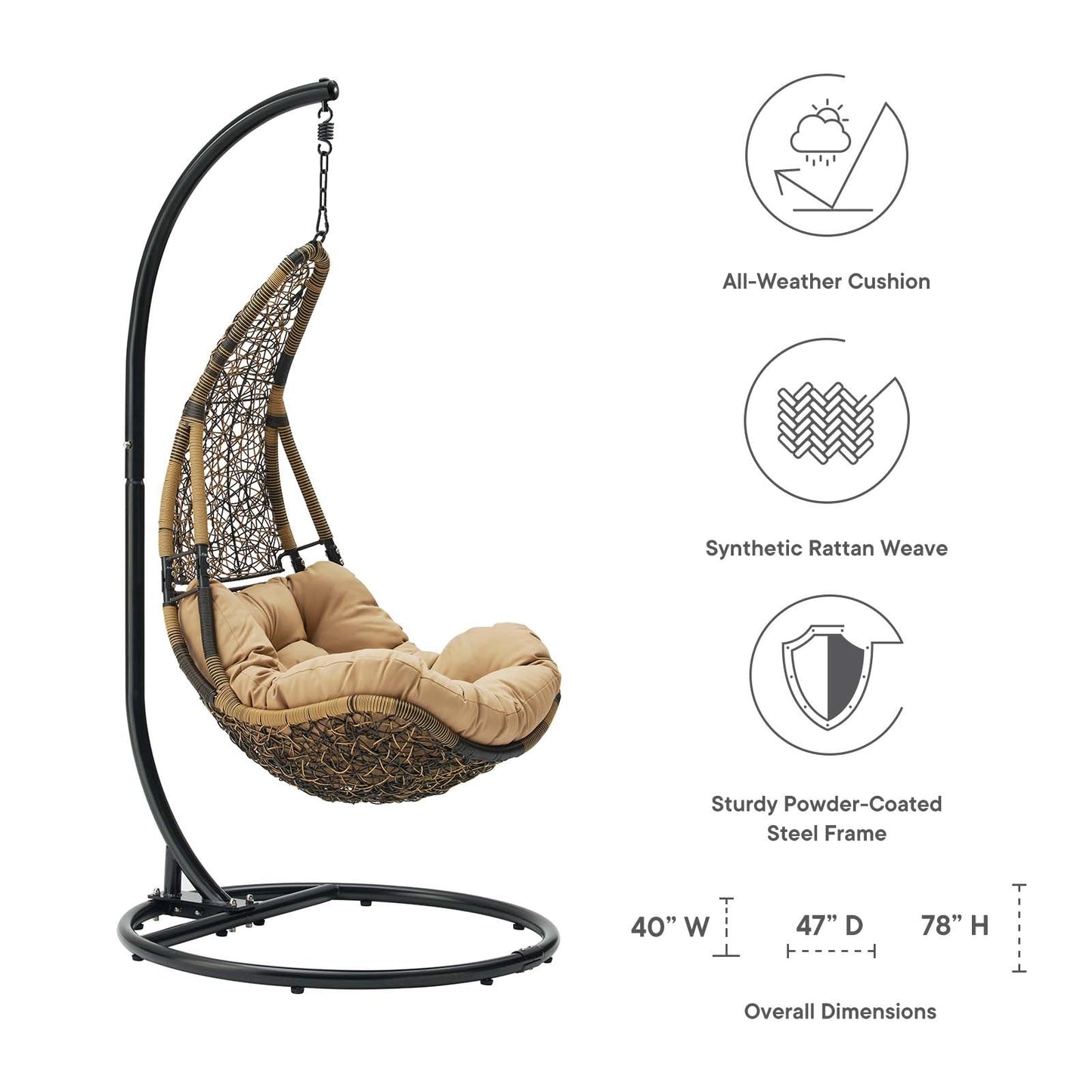 Abate Outdoor Patio Swing Chair Without Stand Wicker Rattan