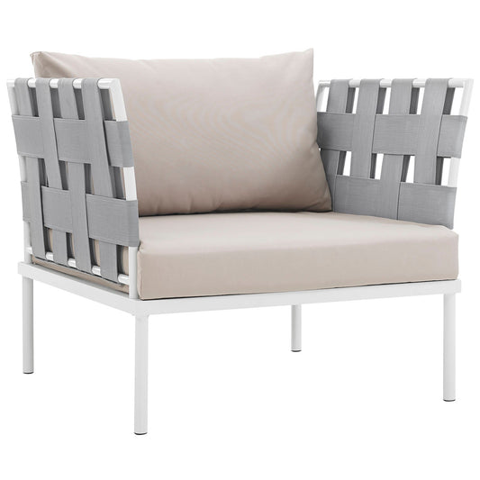 Harmony Outdoor Patio Aluminum Armchair White Beige EEI-2602-WHI-BEI