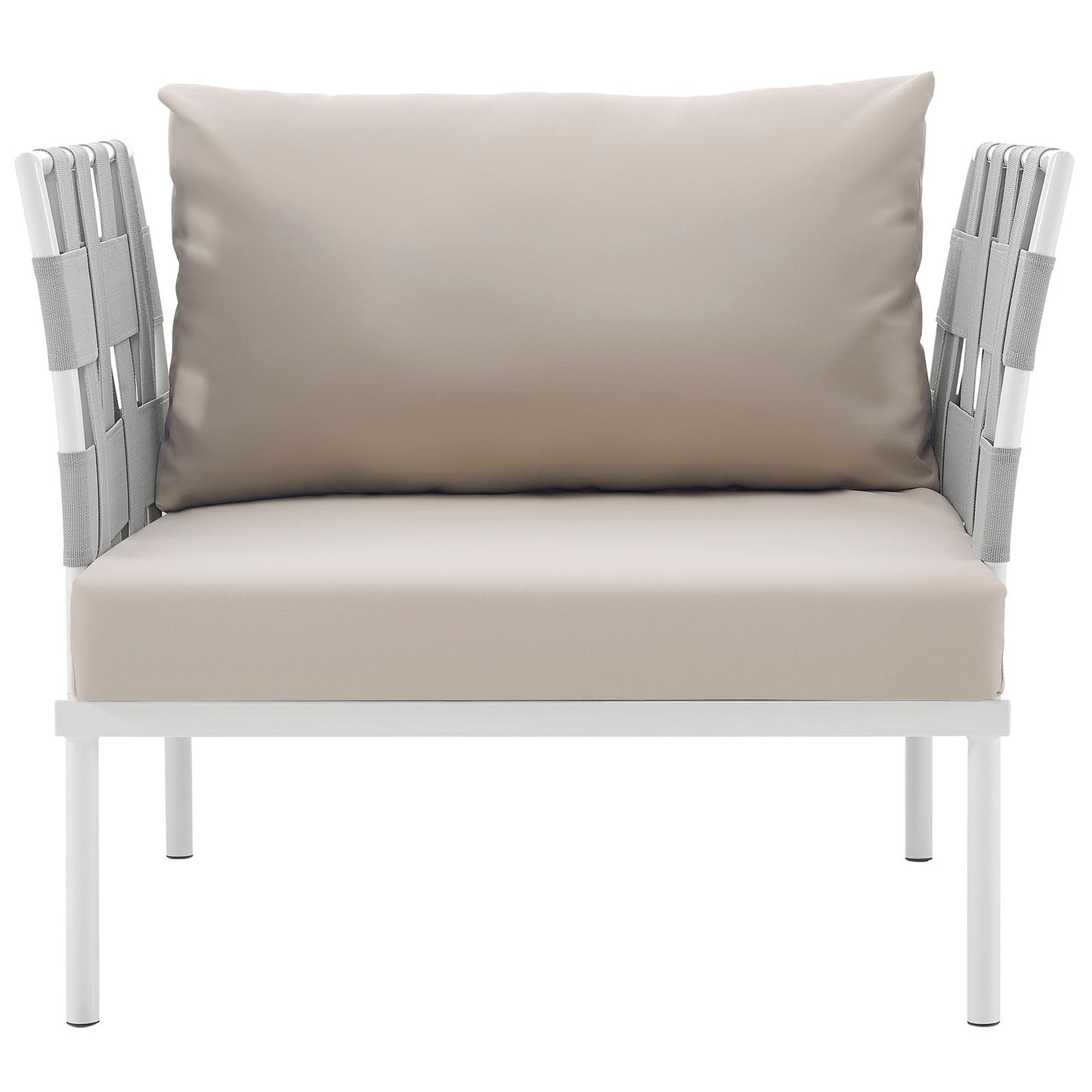 Harmony Outdoor Patio Aluminum Armchair White Beige EEI-2602-WHI-BEI