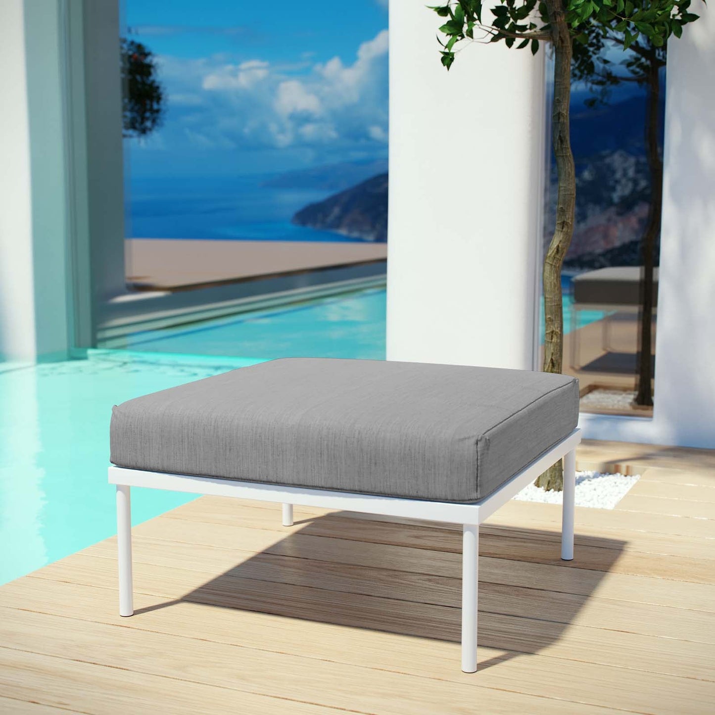 Harmony Outdoor Patio Aluminum Ottoman White Gray EEI-2609-WHI-GRY