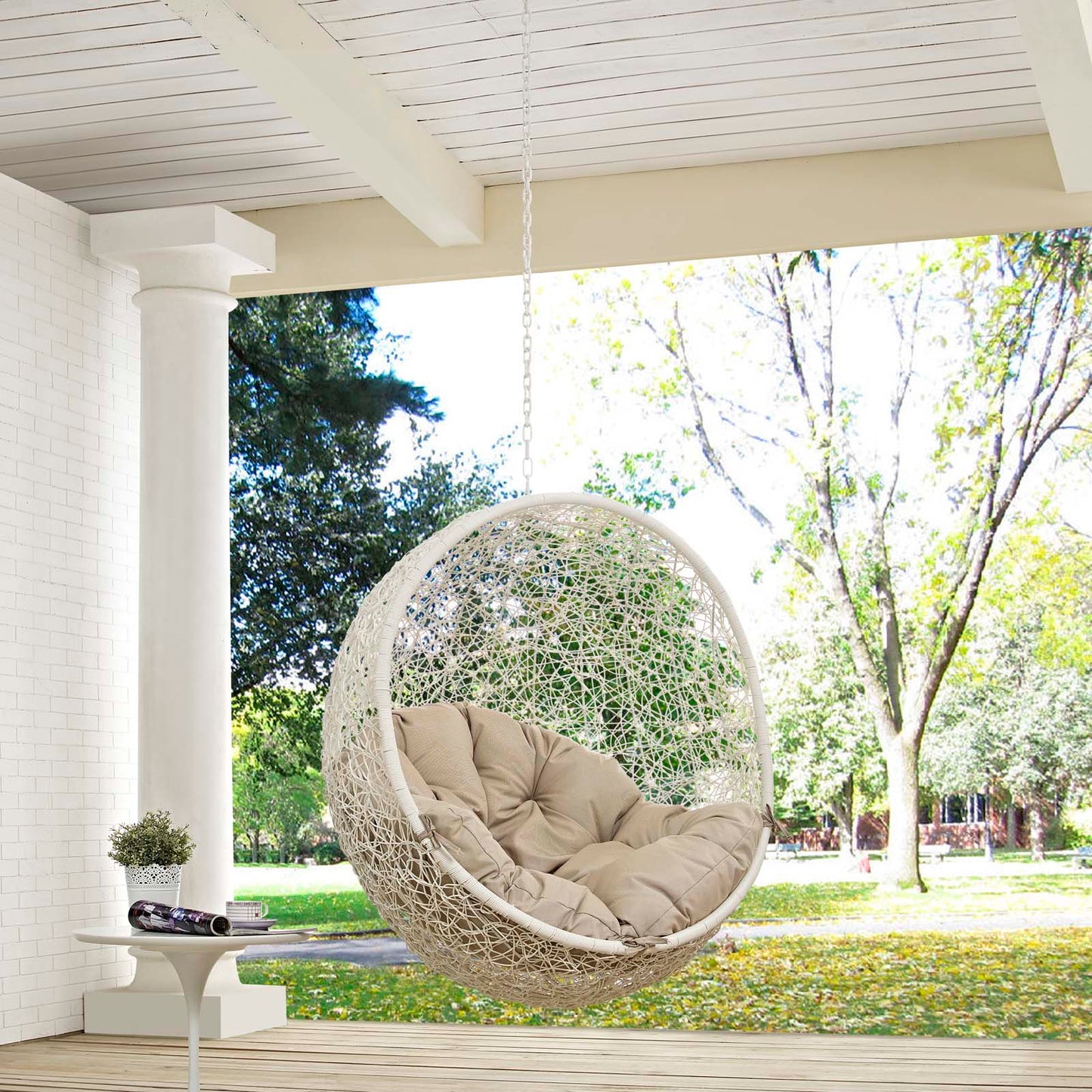 Hide Outdoor Patio Swing Chair Without Stand White Beige EEI-2654-WHI-BEI