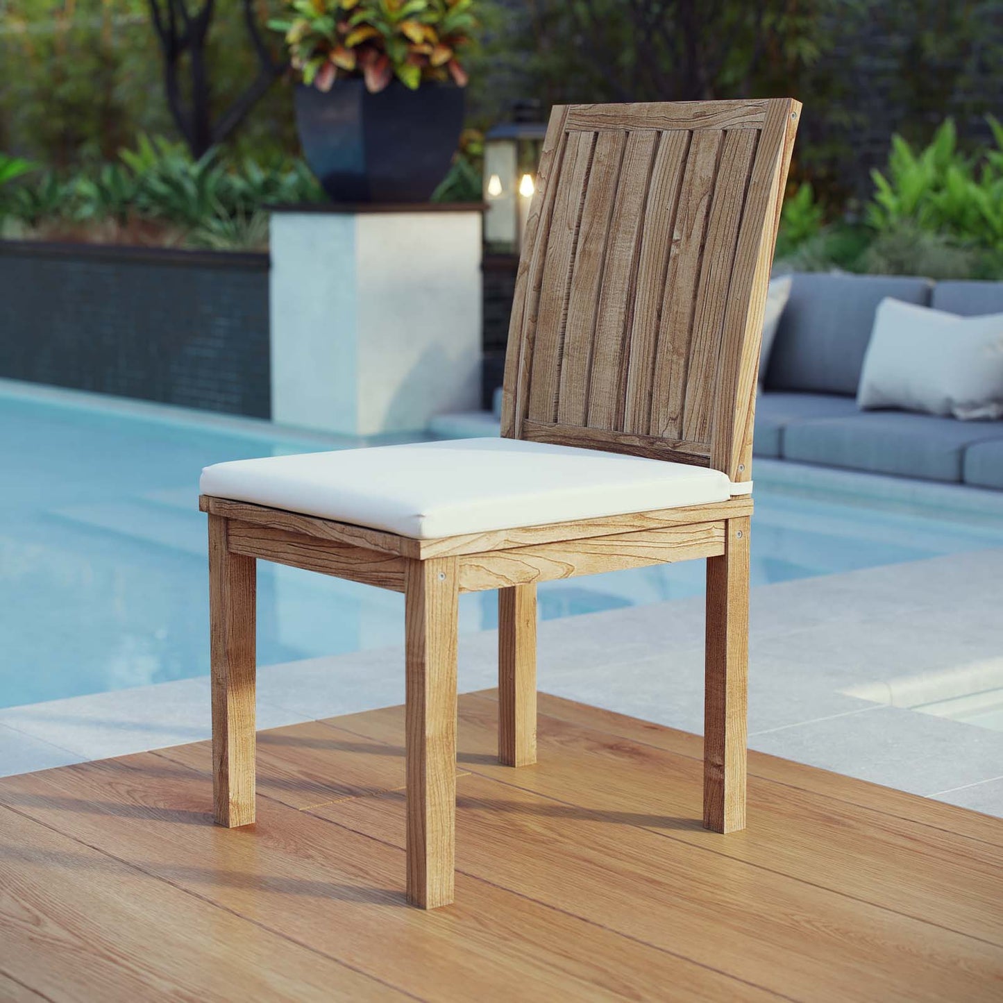 Marina Outdoor Patio Teak Dining Chair by Modway EEI-2700-NAT-WHI