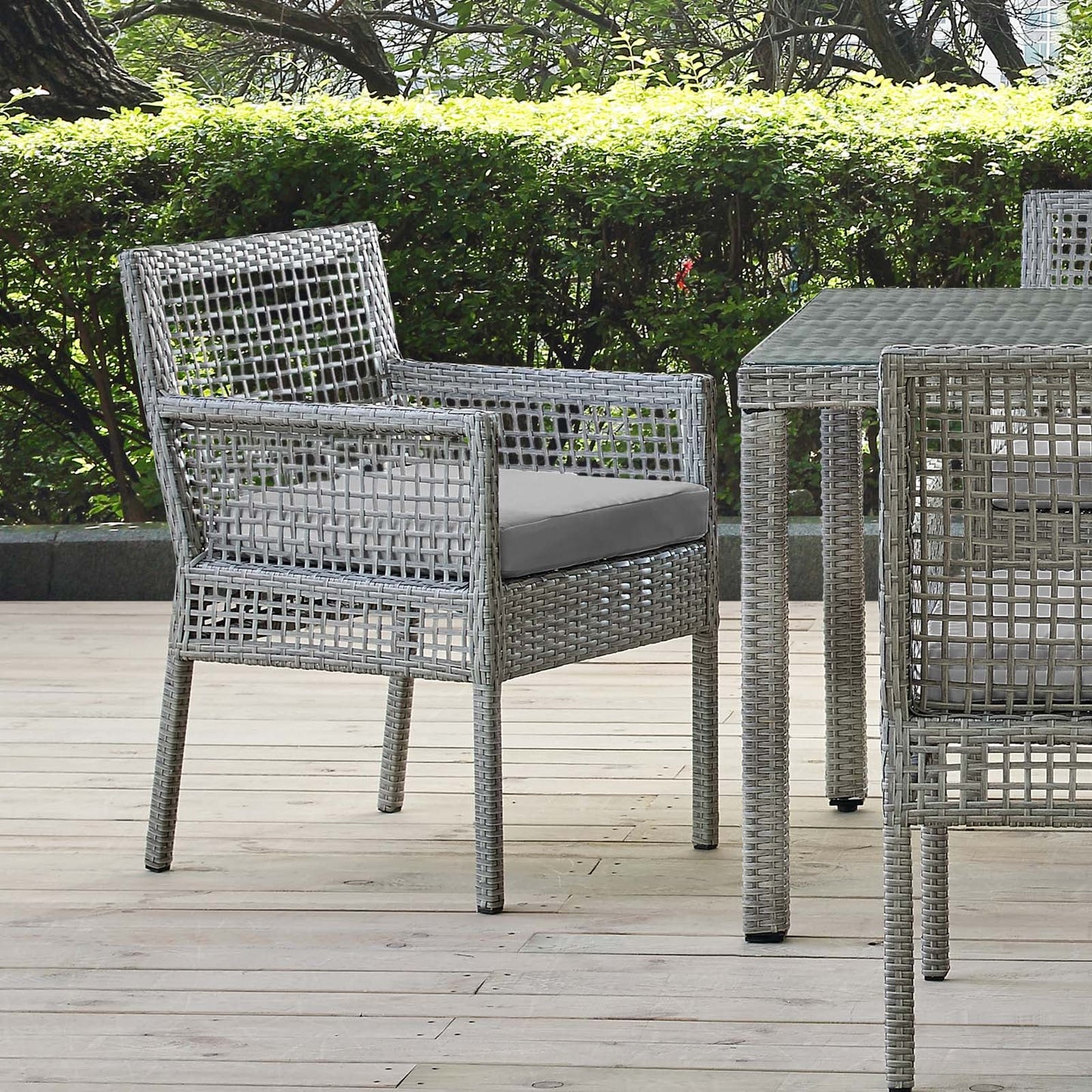 Aura Dining Armchair Outdoor Patio Wicker Rattan Set of 2 or 4 Gray