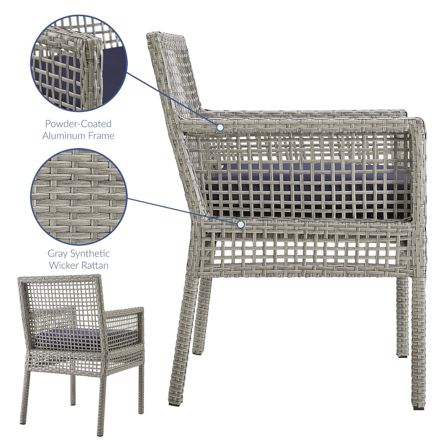 Aura Dining Armchair Outdoor Patio Wicker Rattan Set of 2 or 4 Gray