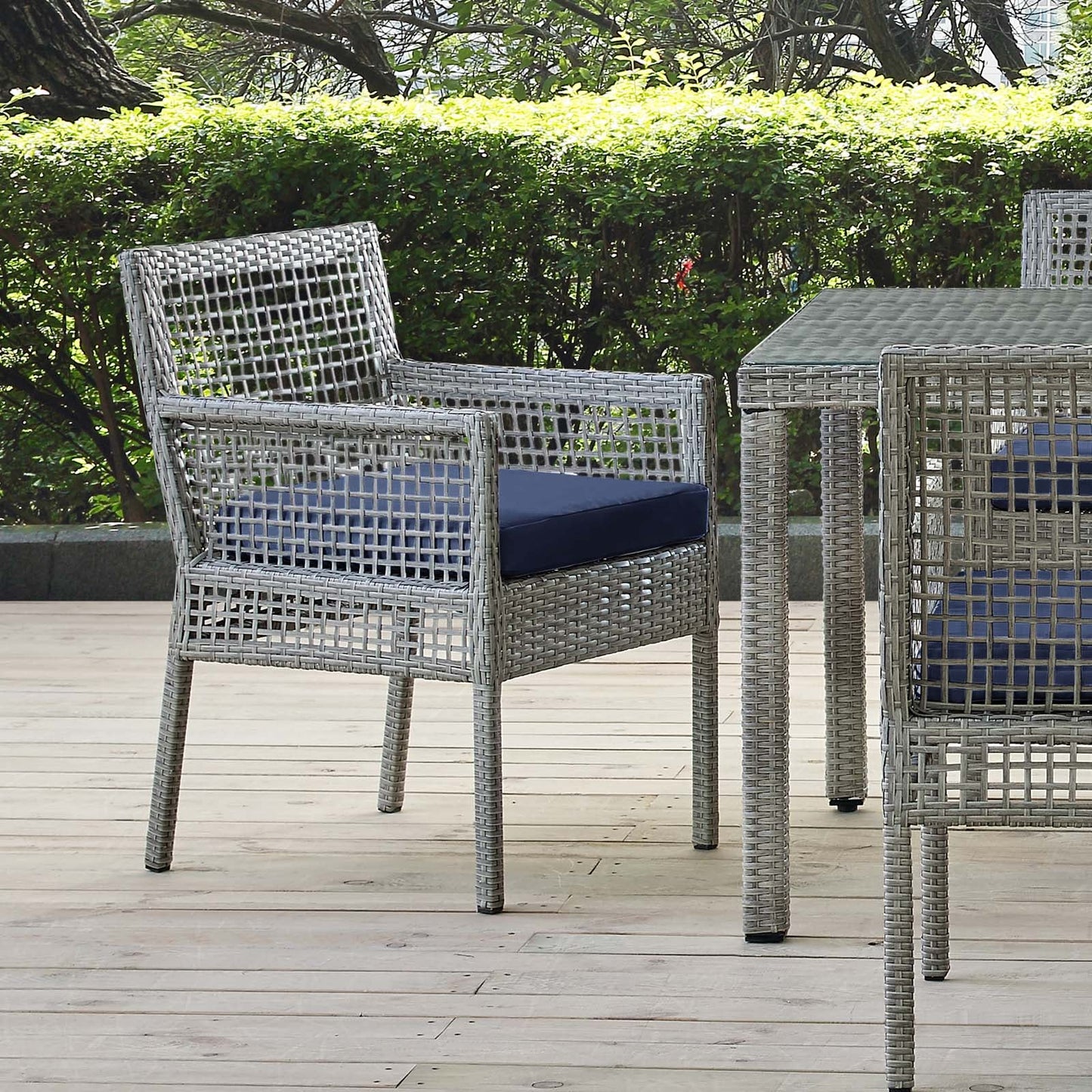 Aura Dining Armchair Outdoor Patio Wicker Rattan Set of 2 or 4 Gray