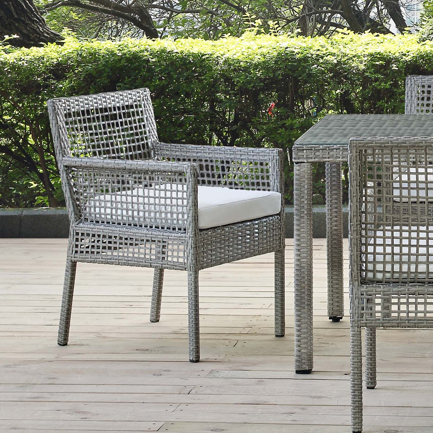Aura Dining Armchair Outdoor Patio Wicker Rattan Set of 2 or 4 Gray