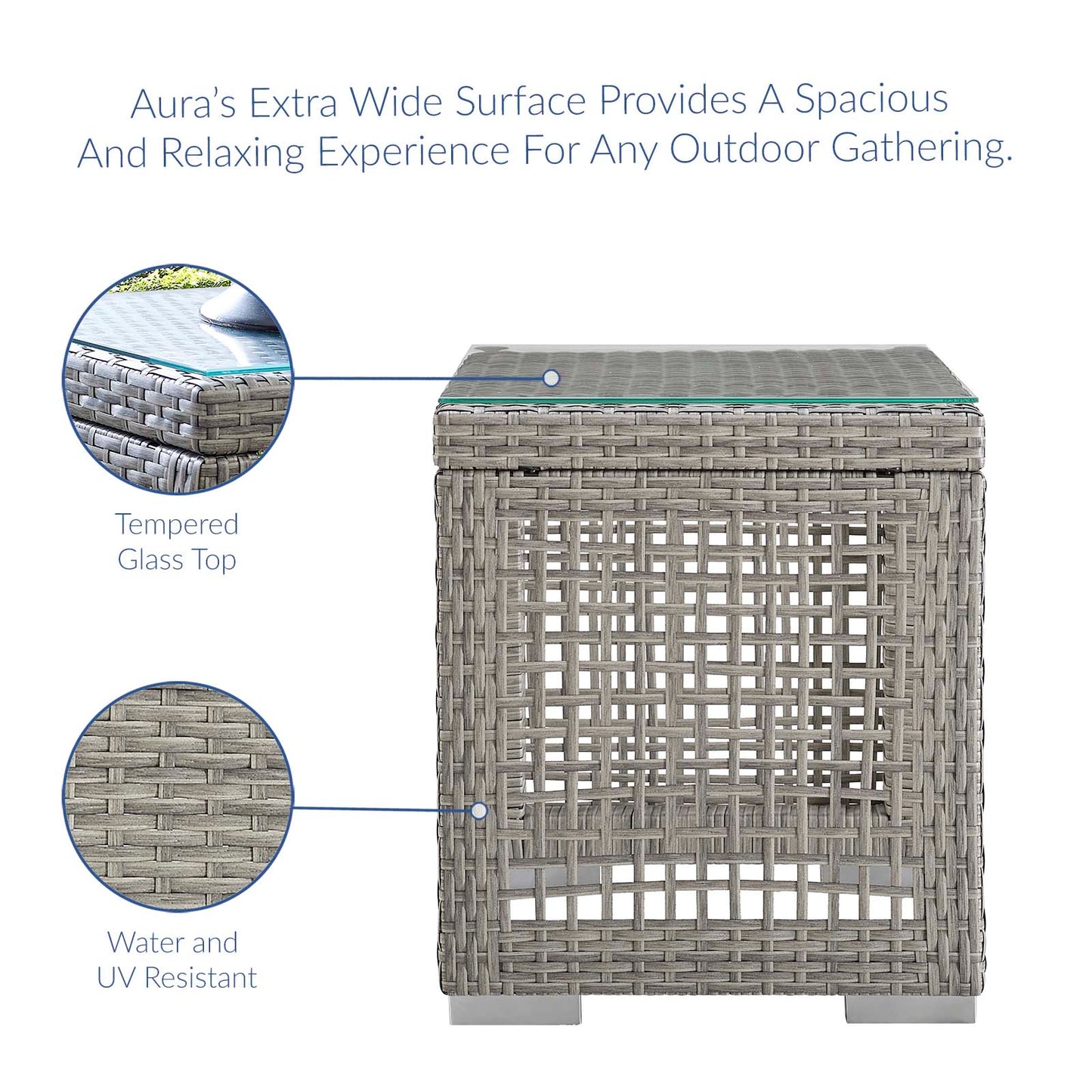 Aura Outdoor Patio Wicker Rattan Side Table Gray EEI-2922-GRY
