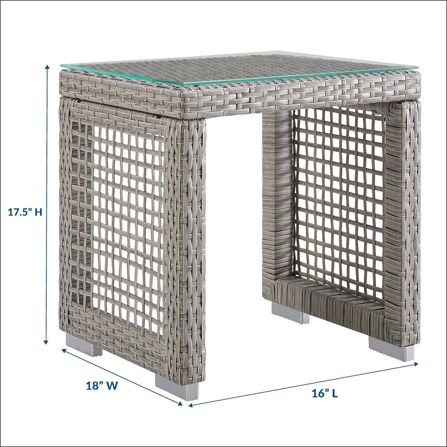 Aura Outdoor Patio Wicker Rattan Side Table Gray EEI-2922-GRY