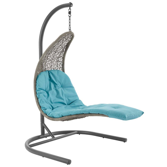 Landscape Hanging Chaise Lounge Outdoor Patio Swing Chair Light Gray Turquoise EEI-2952-LGR-TRQ
