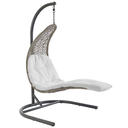 Landscape Hanging Chaise Lounge Outdoor Patio Swing Chair Light Gray White EEI-2952-LGR-WHI