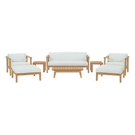 Bayport 8 Piece Outdoor Patio Teak Set Natural White EEI-3110-NAT-WHI-SET