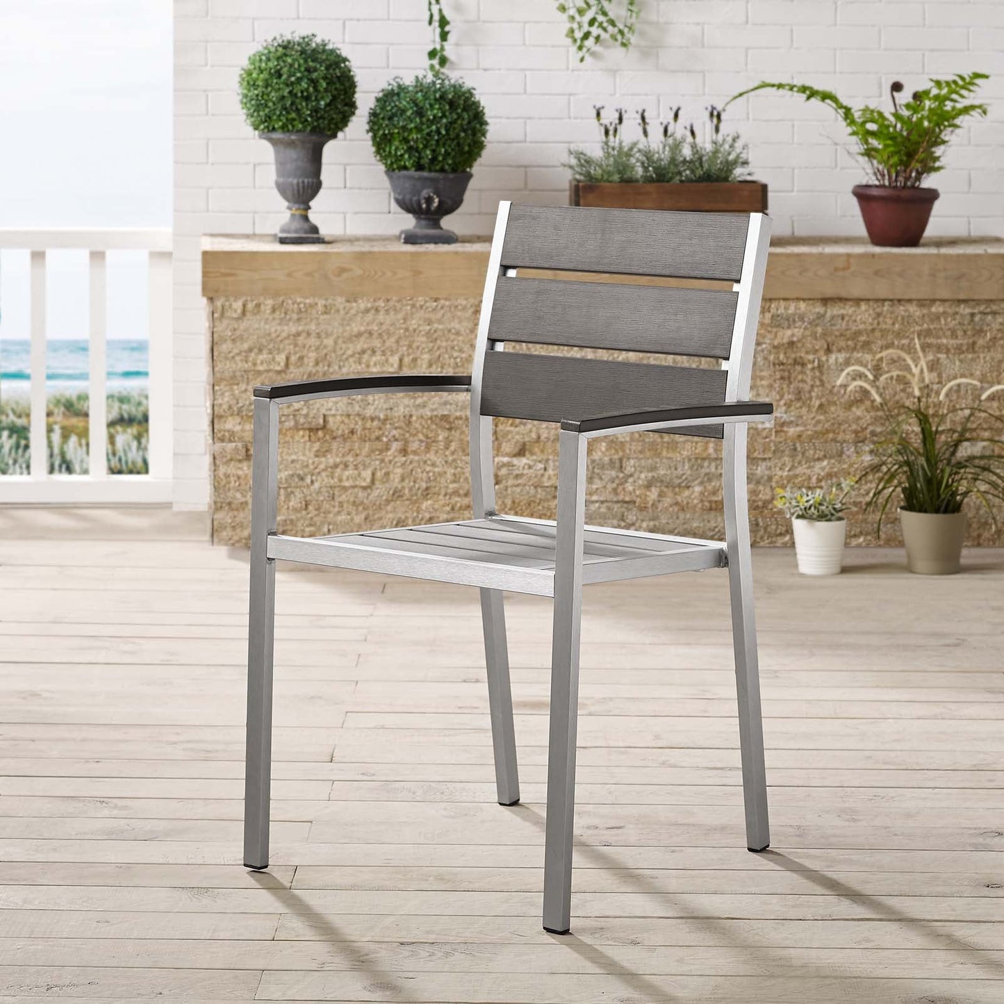 Shore Outdoor Patio Aluminum Dining Armchair and Bar Stool Set of 2