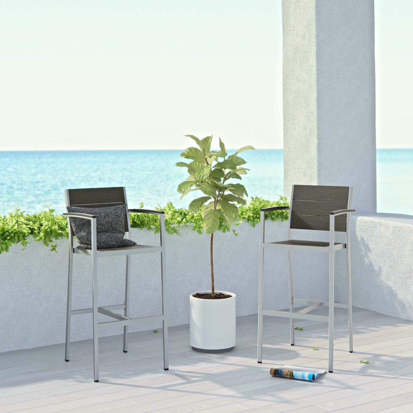 Shore Outdoor Patio Aluminum Dining Armchair and Bar Stool Set of 2