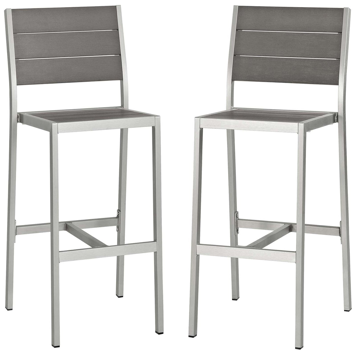 Shore Armless Bar Stool Outdoor Patio Aluminum Set of 2 Silver Gray