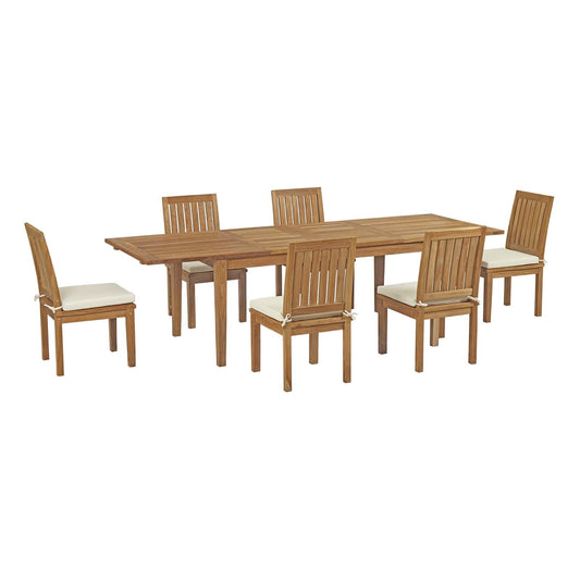 Marina 7 Piece Outdoor Patio Teak Dining Set by Modway EEI-3207-NAT-WHI-SET