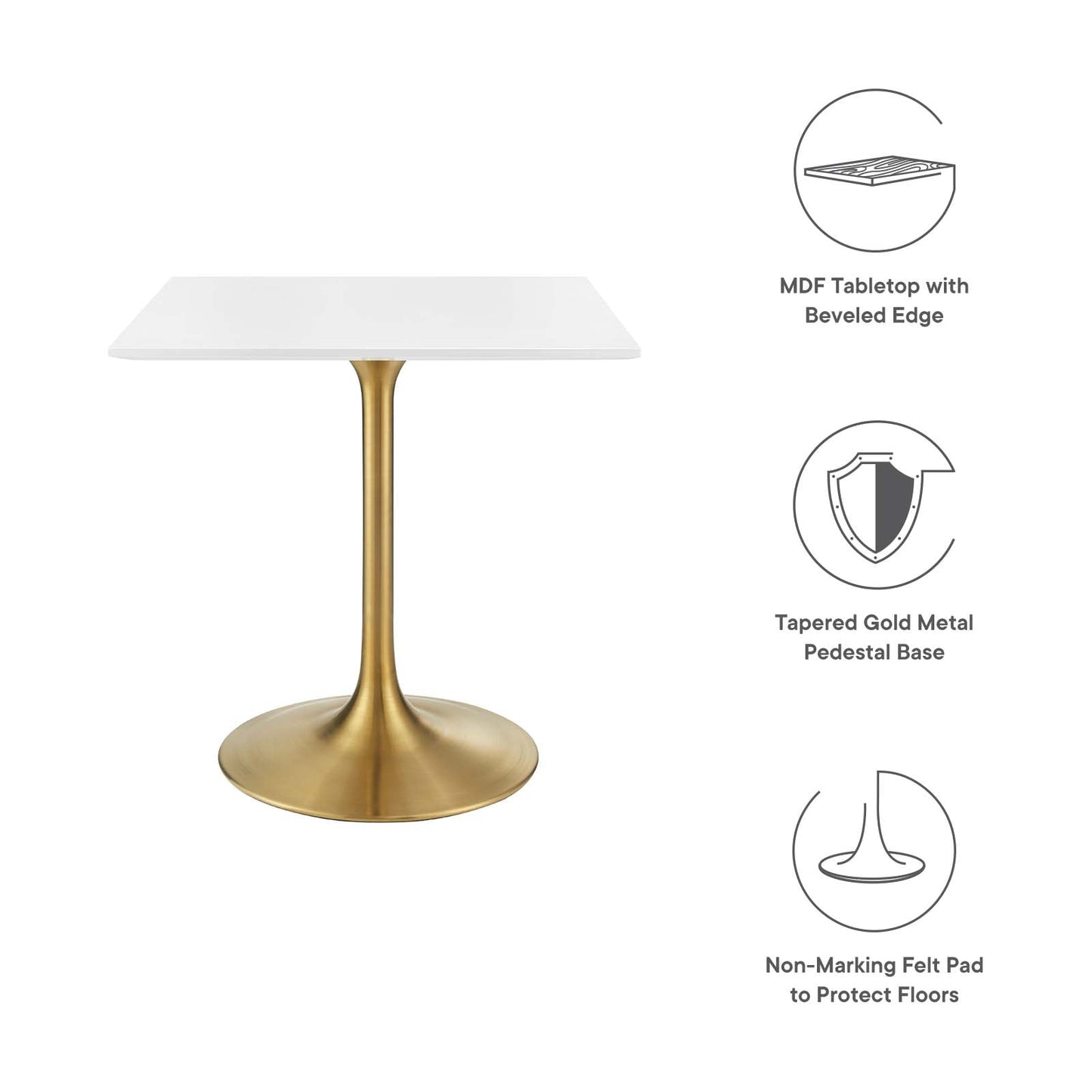 Lippa 28" Square Wood Top Dining Table - Black, Gold, White Options Available