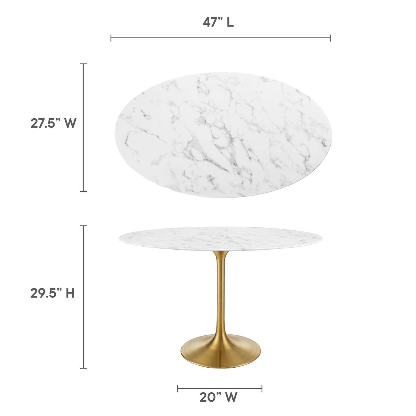 Lippa 48" Dining Table - Artificial Marble, Solid Wood & Metal Options by Modway