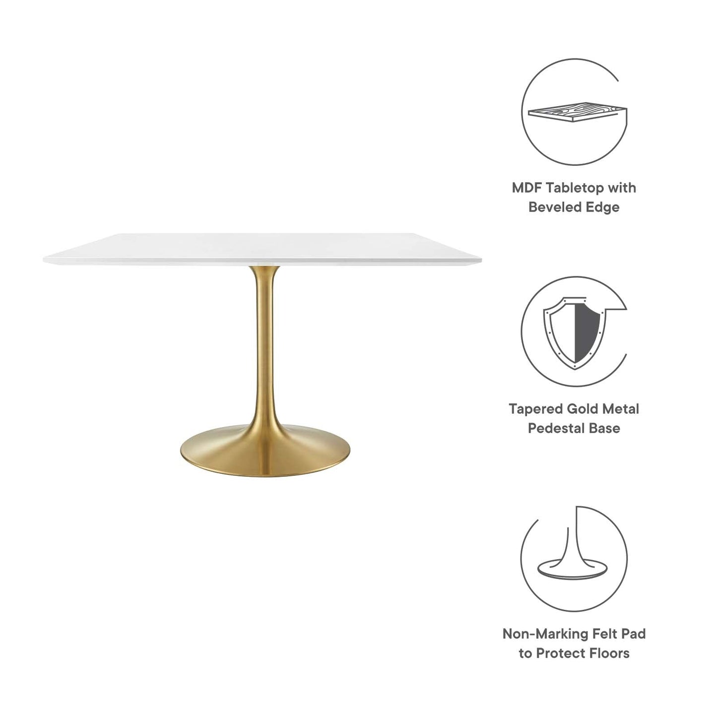 Lippa 47" Square Wood Top Dining Table - Gold and White Finish