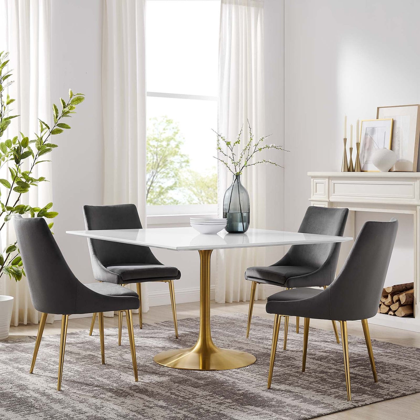 Lippa 47" Square Wood Top Dining Table - Gold and White Finish