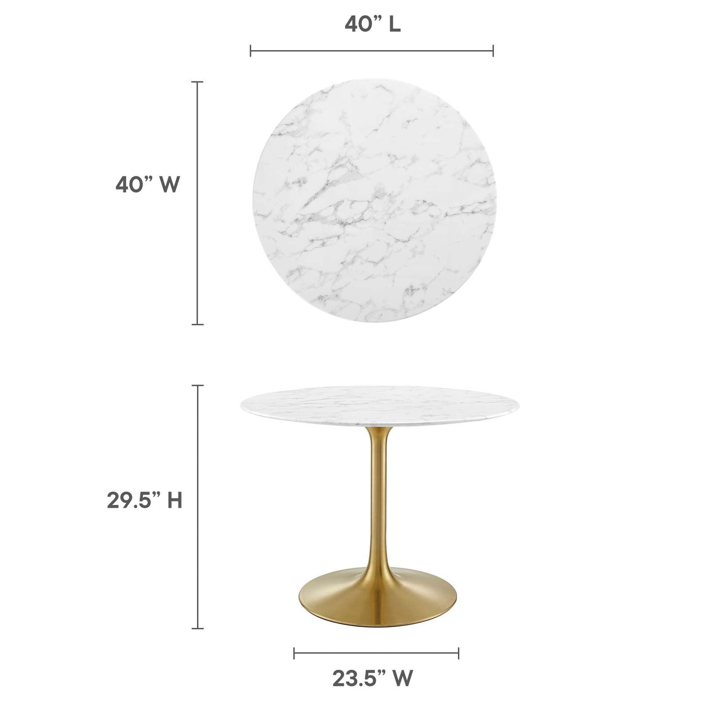 Lippa 40" Round Wood and Artificial Marble Dining Table