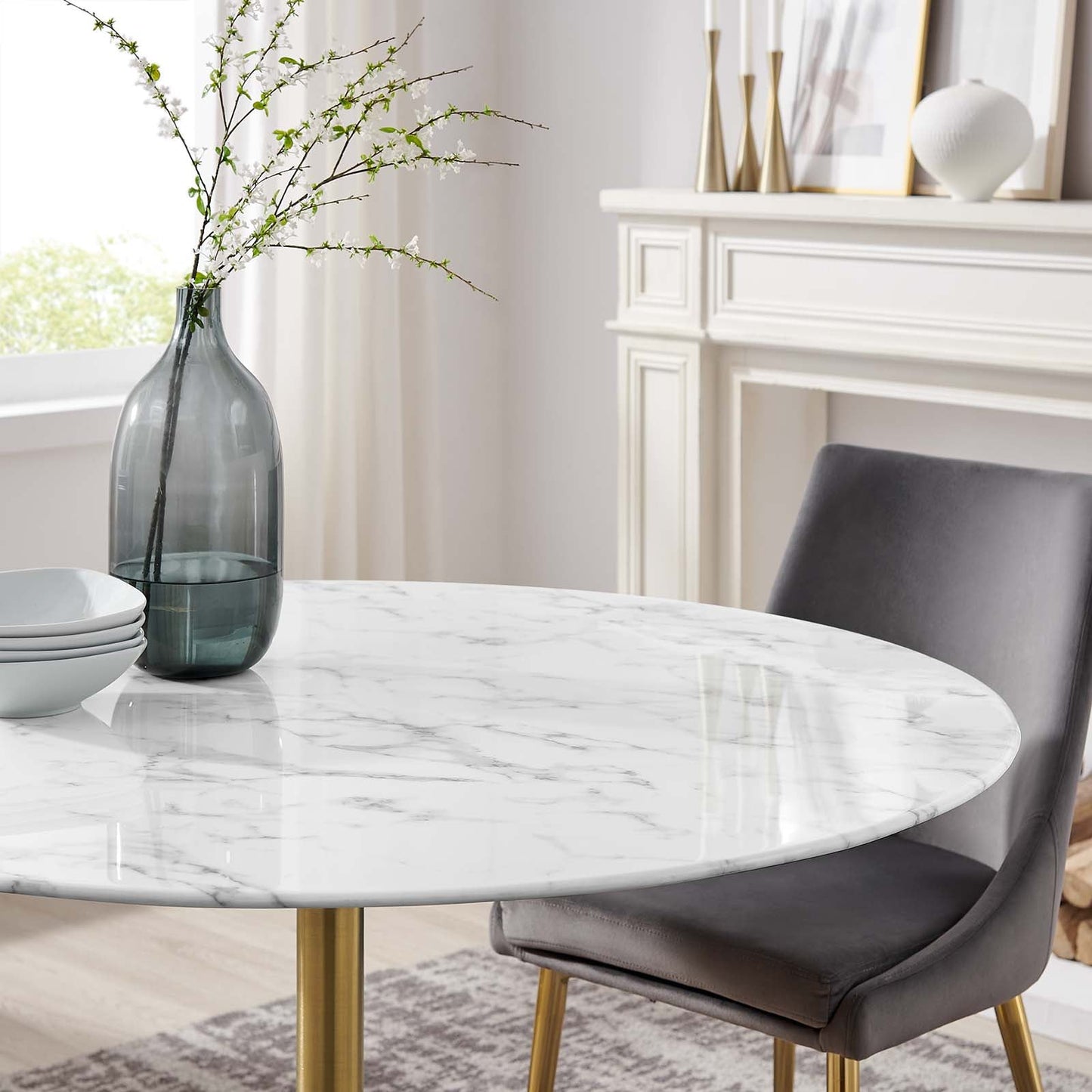 Lippa 48" Dining Table - Artificial Marble, Solid Wood & Metal Options by Modway