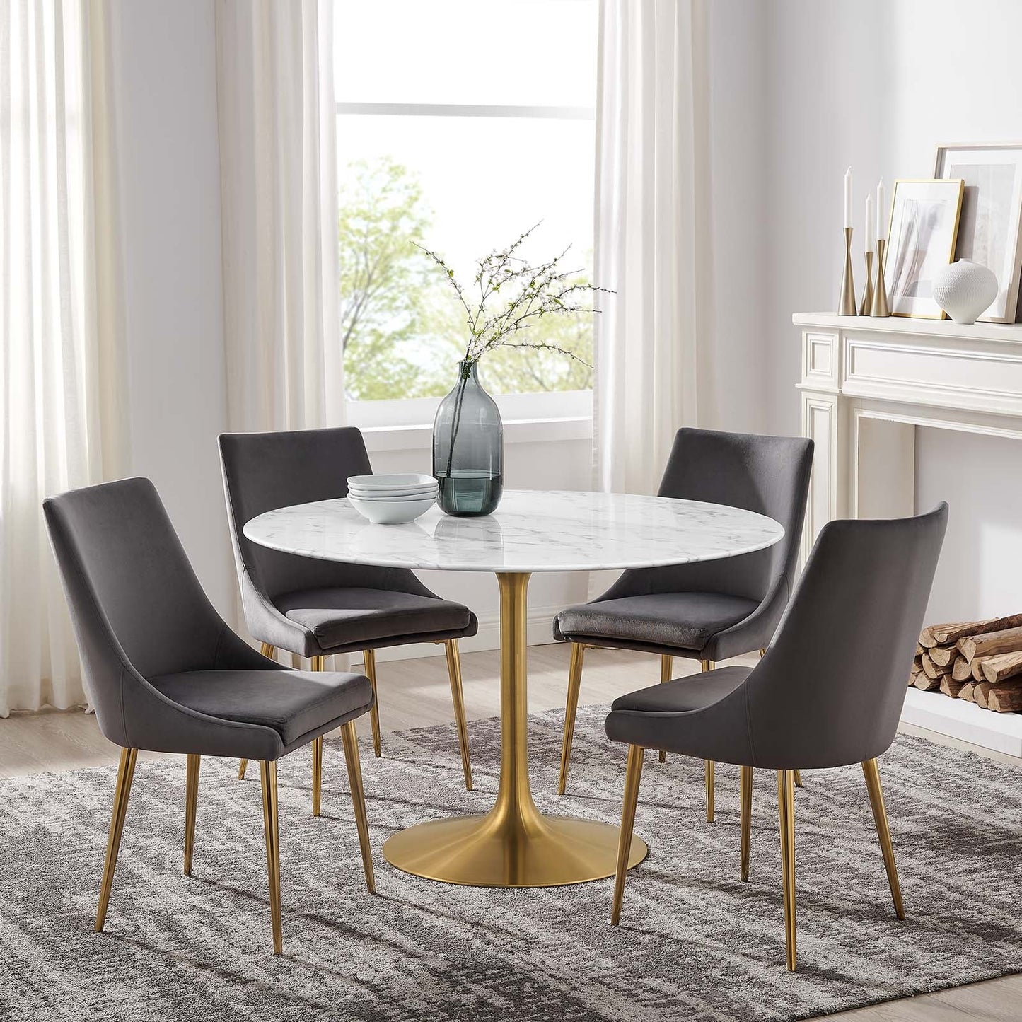 Lippa 48" Dining Table - Artificial Marble, Solid Wood & Metal Options by Modway