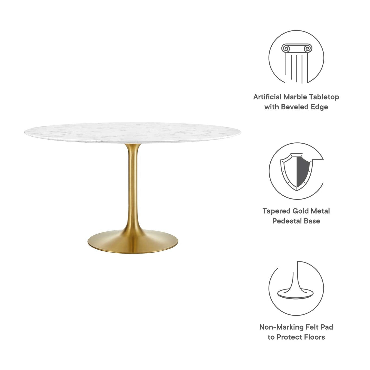 Lippa 54" Round Dining Table - Artificial Marble & Wood Options