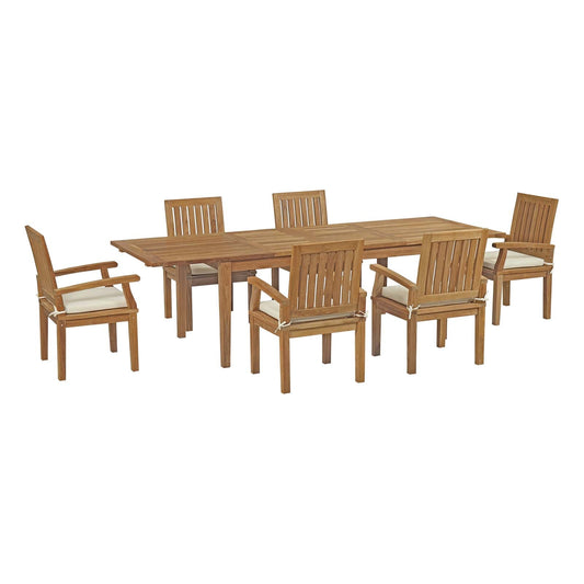 Marina 7 Piece Outdoor Patio Teak Dining Set by Modway EEI-3279-NAT-WHI-SET
