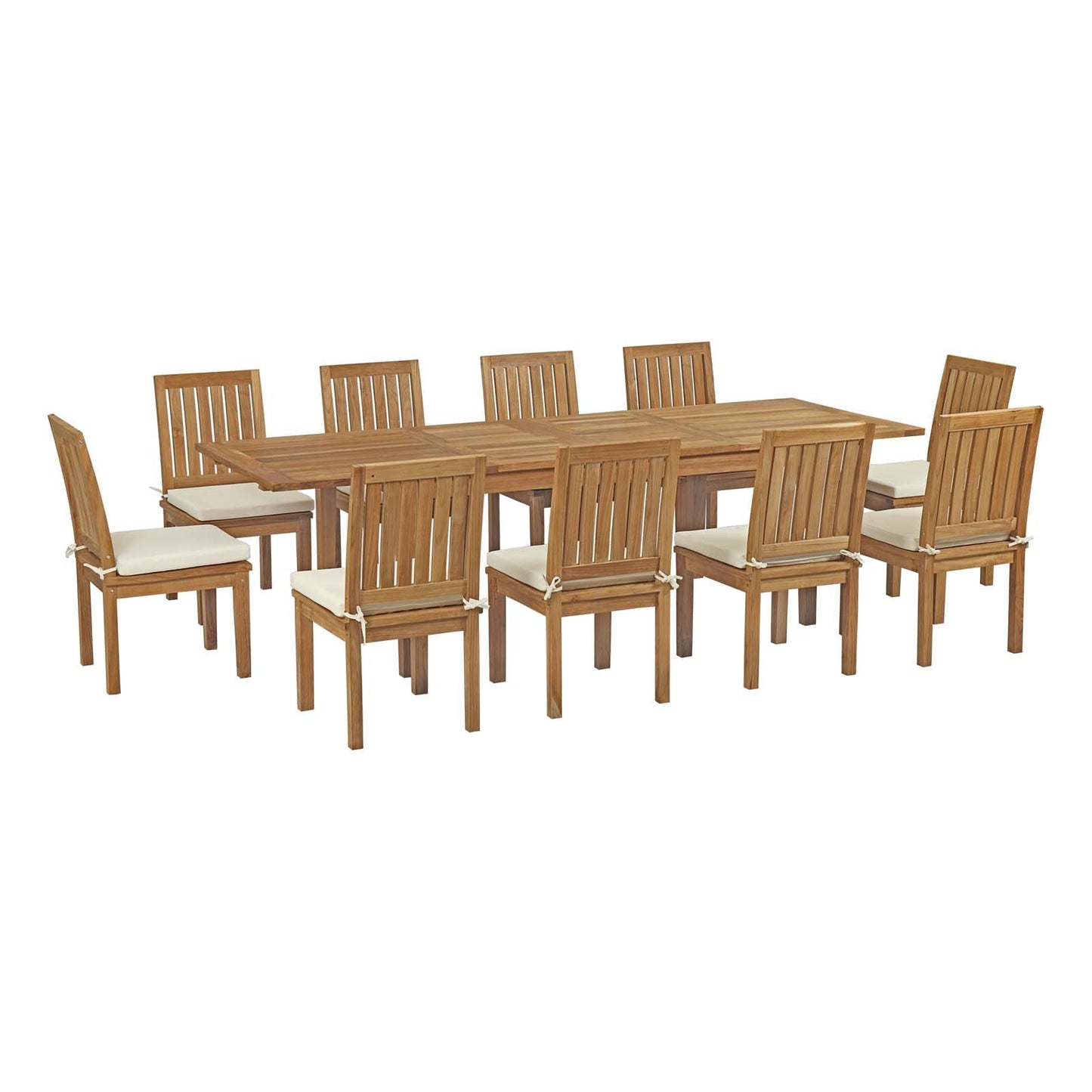 Marina 11 Piece Outdoor Patio Teak Dining Set by Modway EEI-3282-NAT-WHI-SET