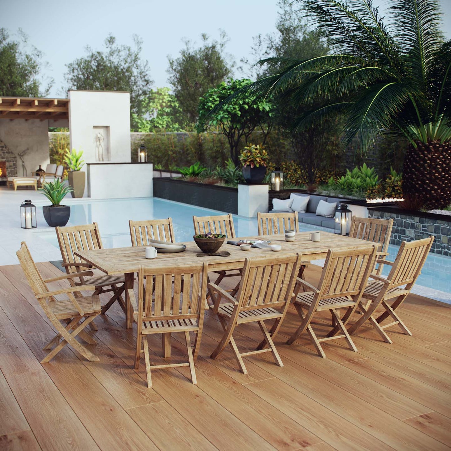 Marina 11 Piece Outdoor Patio Teak Dining Set by Modway EEI-3285-NAT-SET