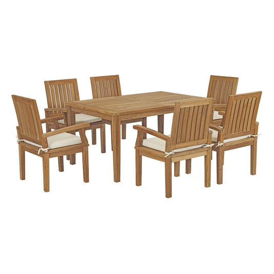 Marina 7 Piece Outdoor Patio Teak Dining Set by Modway EEI-3292-NAT-WHI-SET