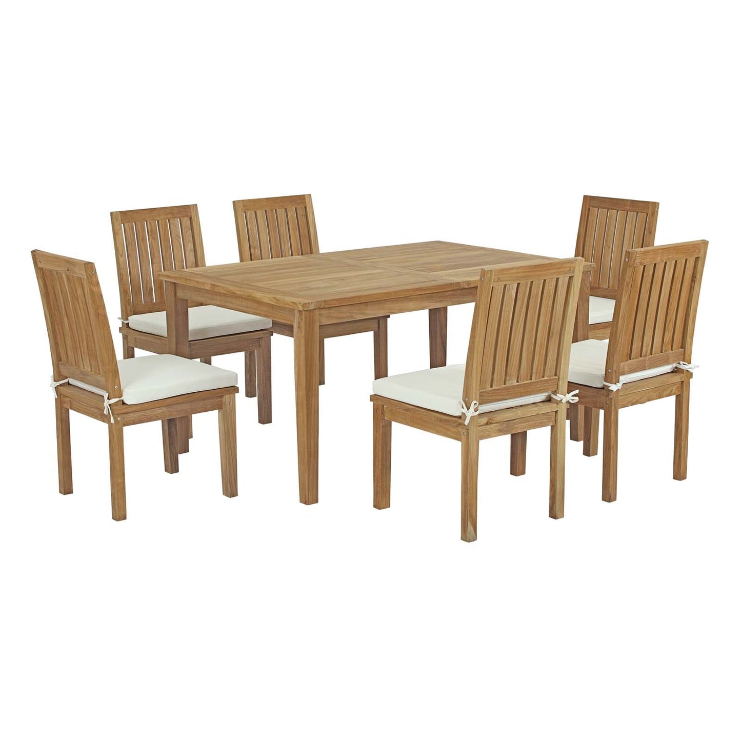 Marina 7 Piece Outdoor Patio Teak Dining Set by Modway EEI-3293-NAT-WHI-SET