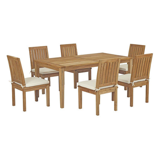Marina 7 Piece Outdoor Patio Teak Dining Set by Modway EEI-3294-NAT-WHI-SET
