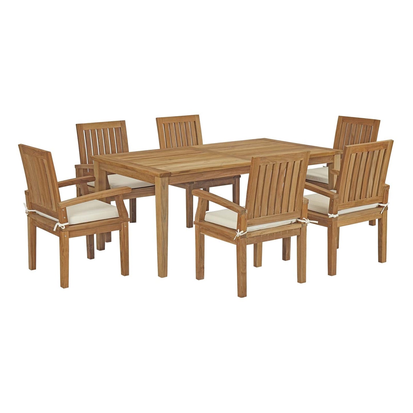 Marina 7 Piece Outdoor Patio Teak Dining Set by Modway EEI-3295-NAT-WHI-SET